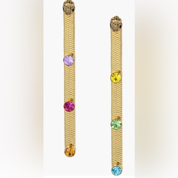 Kurt Geiger London NWT stunning Rainbow Crystal Snake Chain Linear earrings - Picture 2 of 15